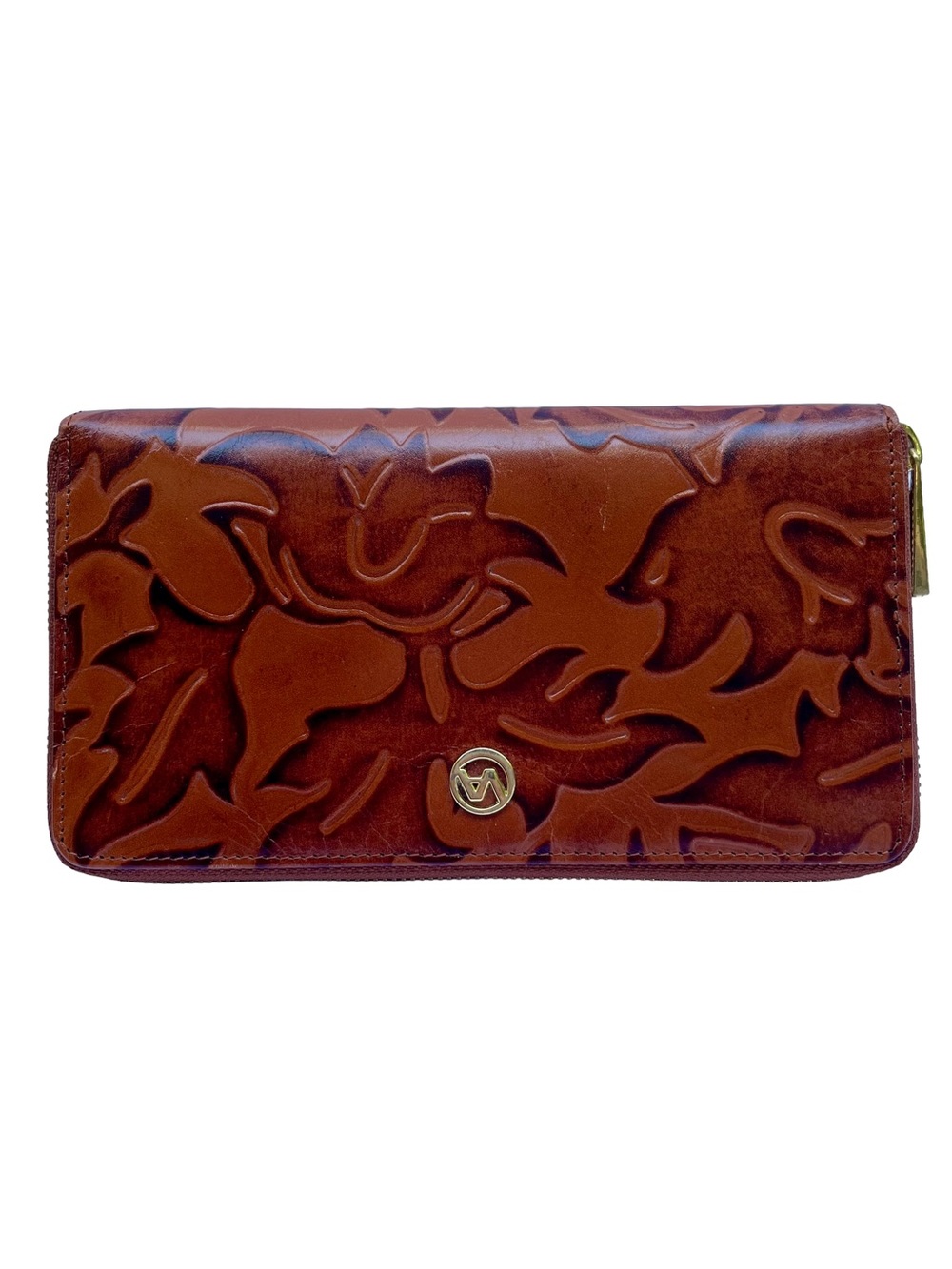 Valentina Italian Leather Floral Embossed Zip Around Wallet